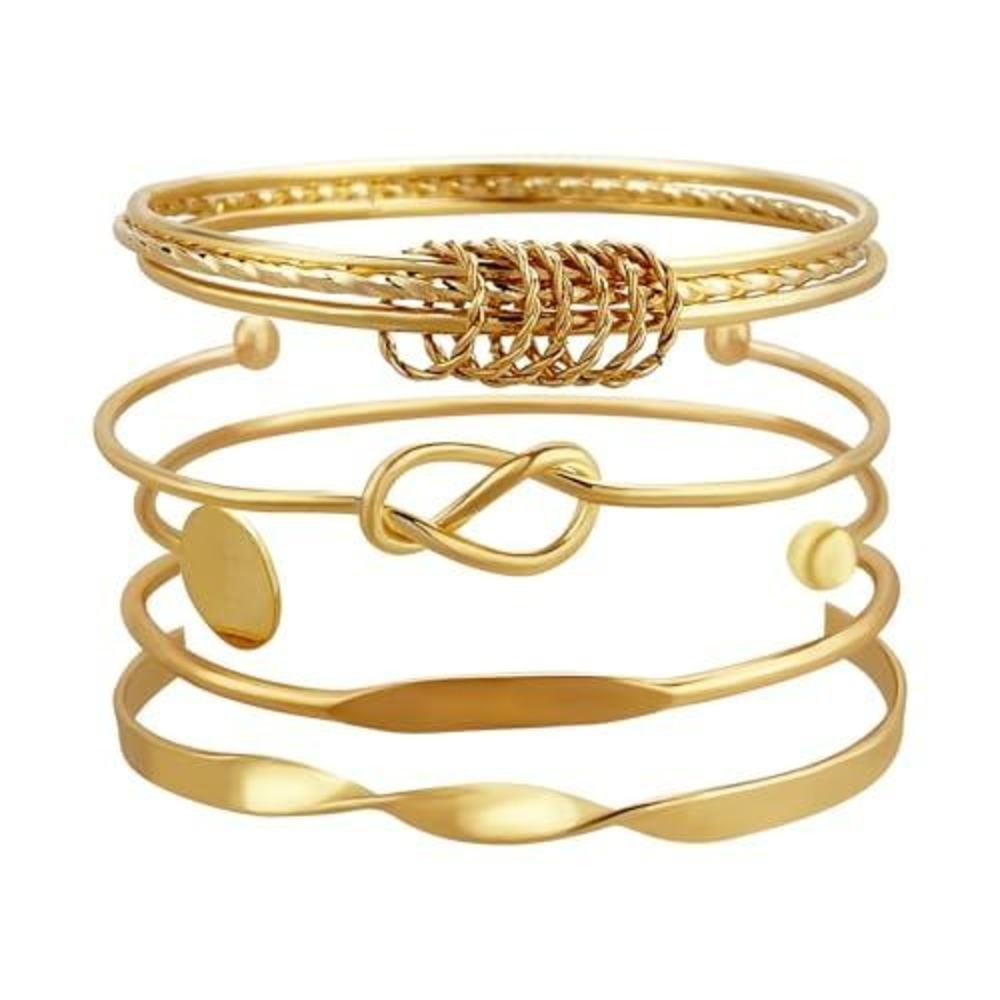 Gold Tone‎ Bangle Bracelet Set of 5 Infinity Knot Twisted Rope Stackable Cuffs